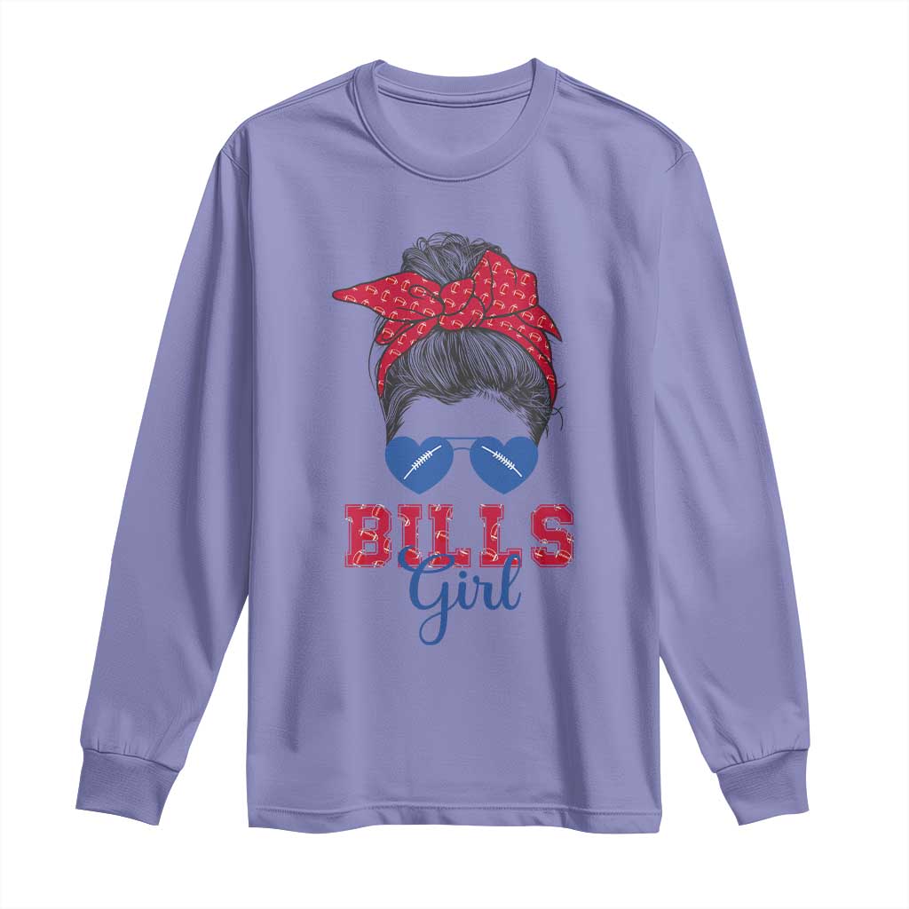 Bills Girl Messy Bun Long Sleeve Shirt Funny Sports Fan Team TS02 Violet Print Your Wear
