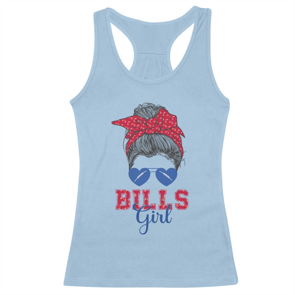 Bills Girl Messy Bun Racerback Tank Top Funny Sports Fan Team TS02 Light Blue Print Your Wear