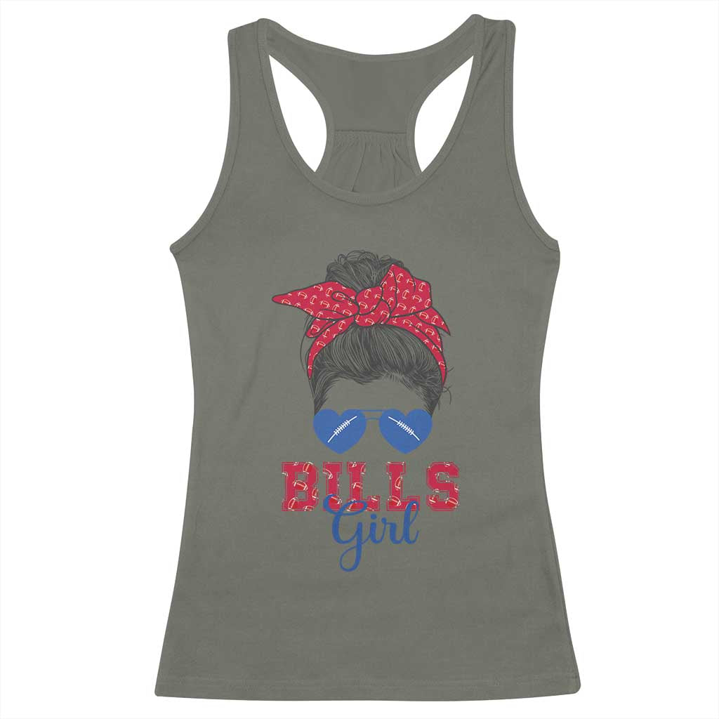 Bills Girl Racerback Tank Top Messy Bun Funny Sports Fan Team TS02 Military Green Print Your Wear