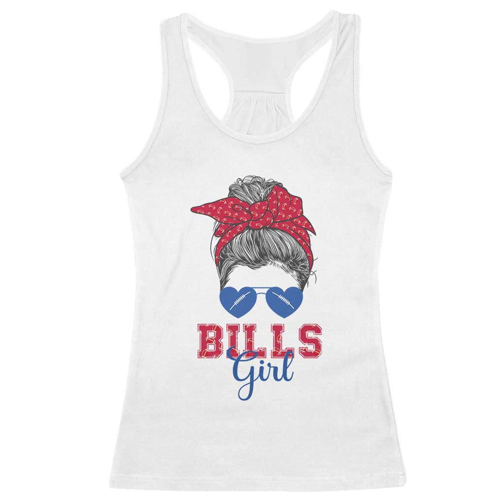 Bills Girl Messy Bun Racerback Tank Top Funny Sports Fan Team TS02 White Print Your Wear