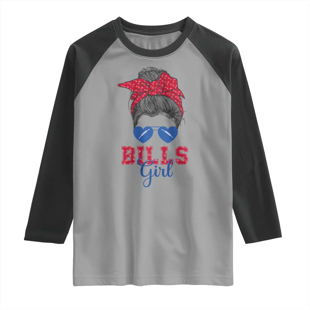 Bills Girl Messy Bun Raglan Shirt Funny Sports Fan Team TS02 Sport Gray Black Print Your Wear