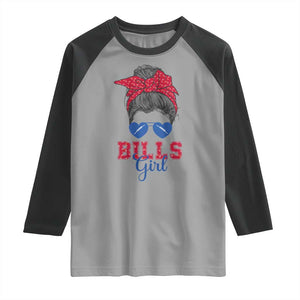 Bills Girl Messy Bun Raglan Shirt Funny Sports Fan Team TS02 Sport Gray Black Print Your Wear