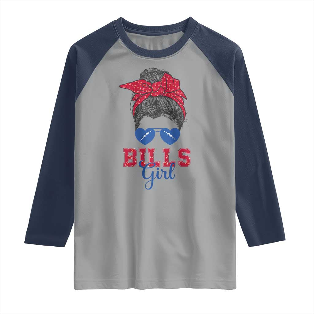 Bills Girl Messy Bun Raglan Shirt Funny Sports Fan Team TS02 Sport Gray Navy Print Your Wear