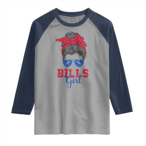 Bills Girl Raglan Shirt Messy Bun Funny Sports Fan Team TS02 Sport Gray Navy Print Your Wear