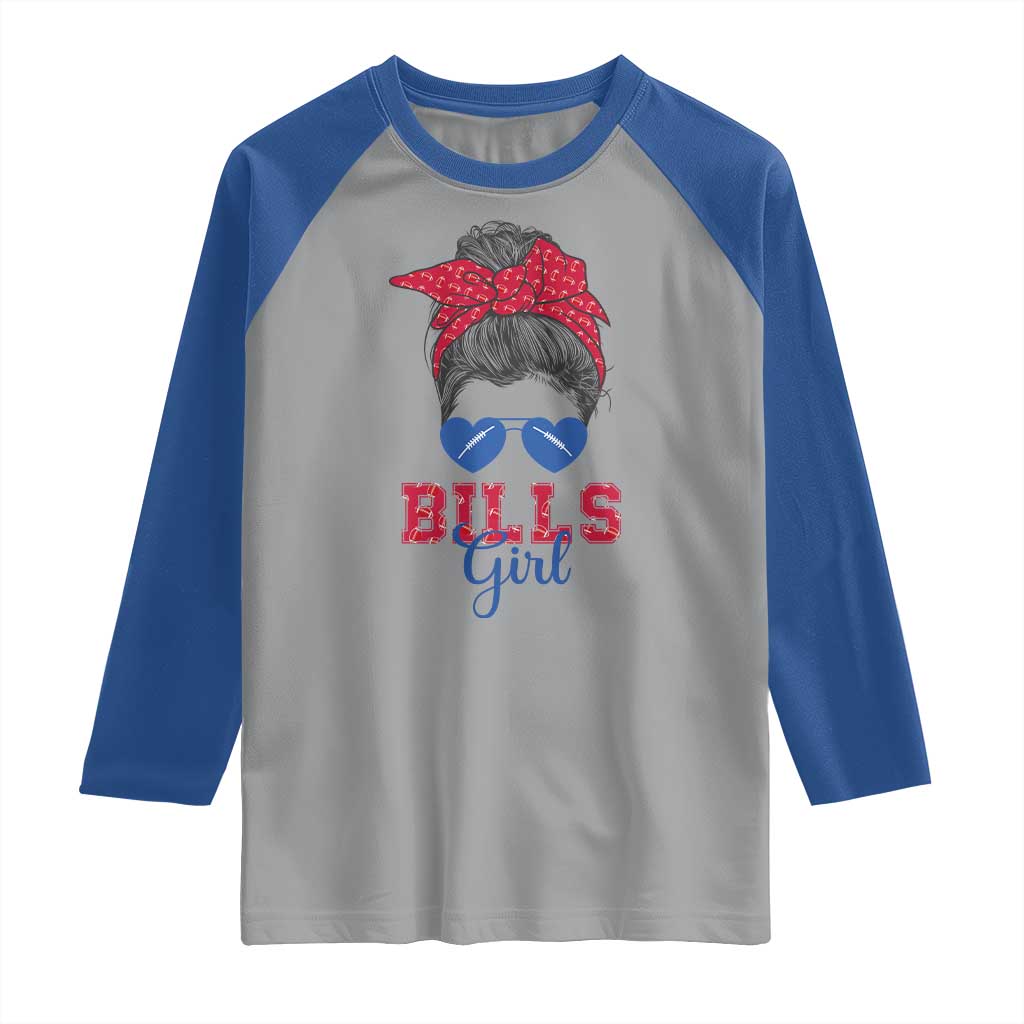 Bills Girl Messy Bun Raglan Shirt Funny Sports Fan Team TS02 Sport Gray Royal Print Your Wear