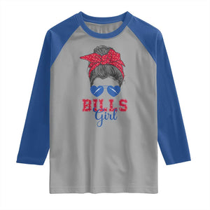 Bills Girl Raglan Shirt Messy Bun Funny Sports Fan Team TS02 Sport Gray Royal Print Your Wear