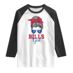 Bills Girl Messy Bun Raglan Shirt Funny Sports Fan Team TS02 White Black Print Your Wear