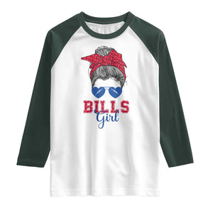 Bills Girl Raglan Shirt Messy Bun Funny Sports Fan Team TS02 White Dark Forest Green Print Your Wear