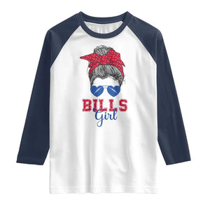Bills Girl Messy Bun Raglan Shirt Funny Sports Fan Team TS02 White Navy Print Your Wear