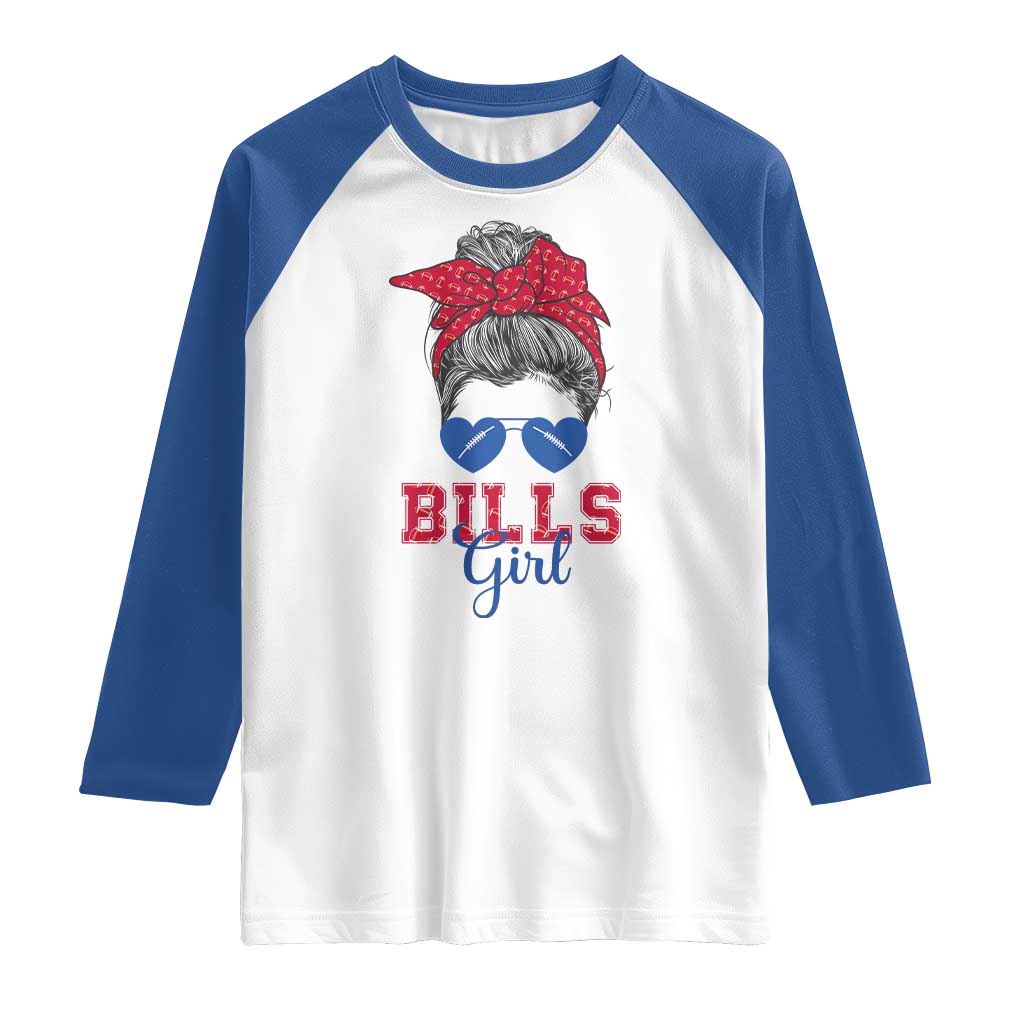 Bills Girl Messy Bun Raglan Shirt Funny Sports Fan Team TS02 White Royal Print Your Wear