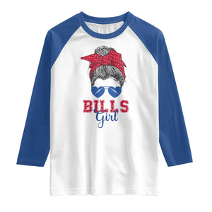 Bills Girl Raglan Shirt Messy Bun Funny Sports Fan Team TS02 White Royal Print Your Wear