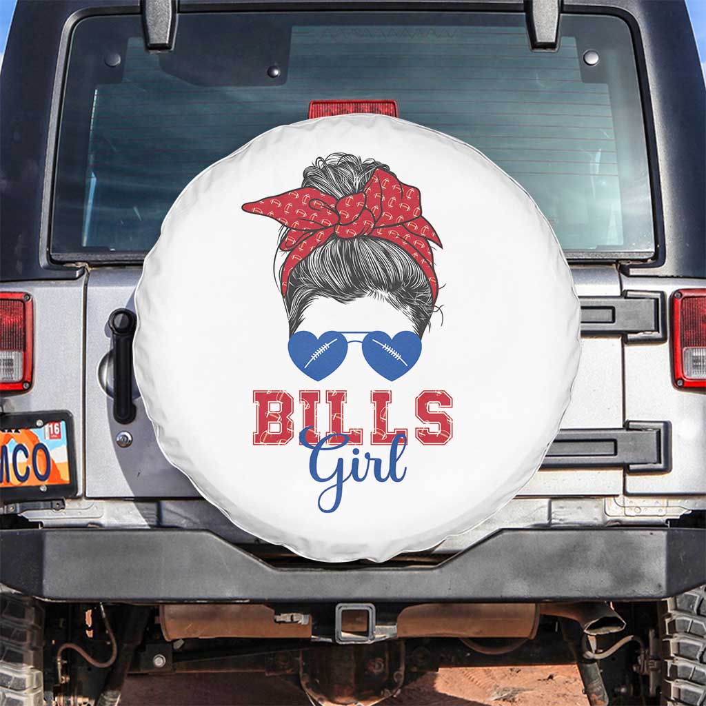 Bills Girl Spare Tire Cover Messy Bun Funny Sports Fan Team TS02 No hole White Print Your Wear