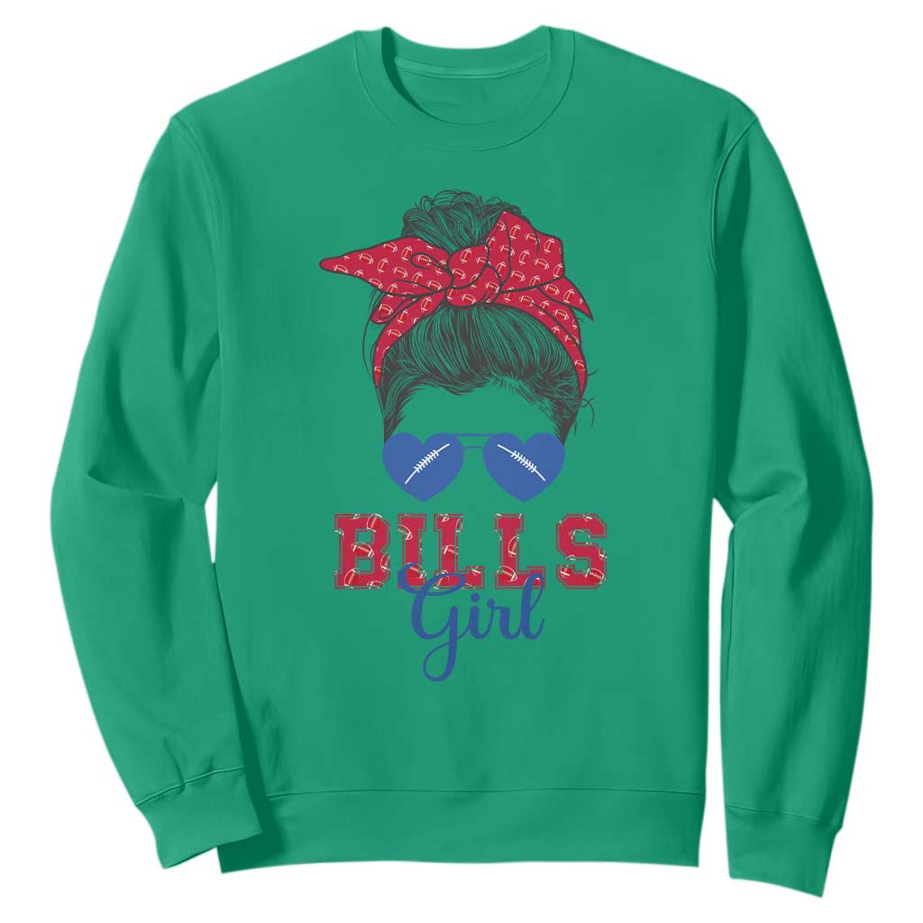 Bills Girl Messy Bun Sweatshirt Funny Sports Fan Team TS02 Irish Green Print Your Wear