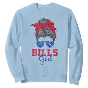 Bills Girl Sweatshirt Messy Bun Funny Sports Fan Team TS02 Light Blue Print Your Wear