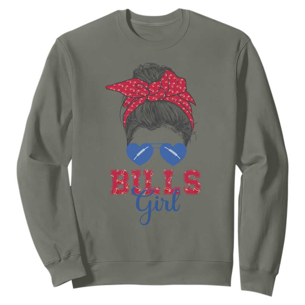 Bills Girl Messy Bun Sweatshirt Funny Sports Fan Team TS02 Military Green Print Your Wear