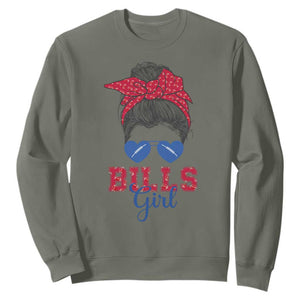 Bills Girl Sweatshirt Messy Bun Funny Sports Fan Team TS02 Military Green Print Your Wear