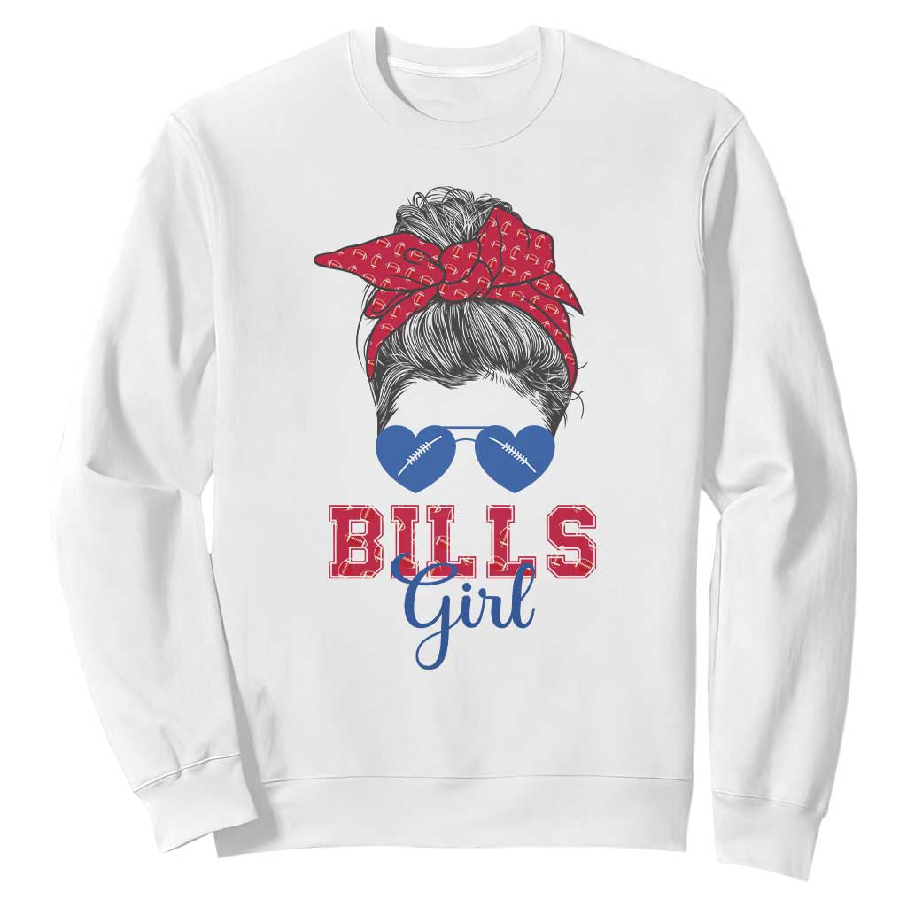 Bills Girl Sweatshirt Messy Bun Funny Sports Fan Team TS02 White Print Your Wear