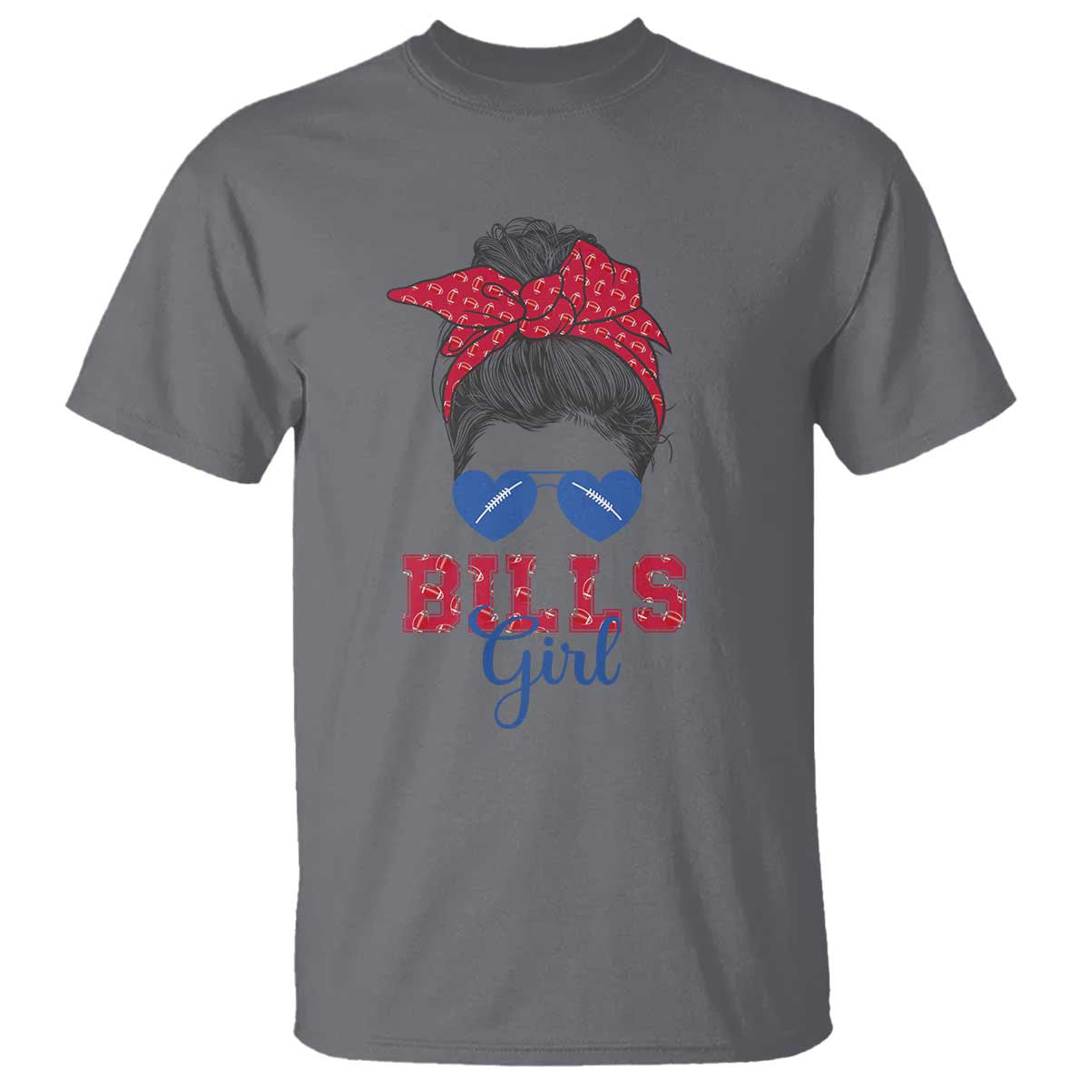 Bills Girl Messy Bun T Shirt Funny Sports Fan Team TS02 Charcoal Print Your Wear