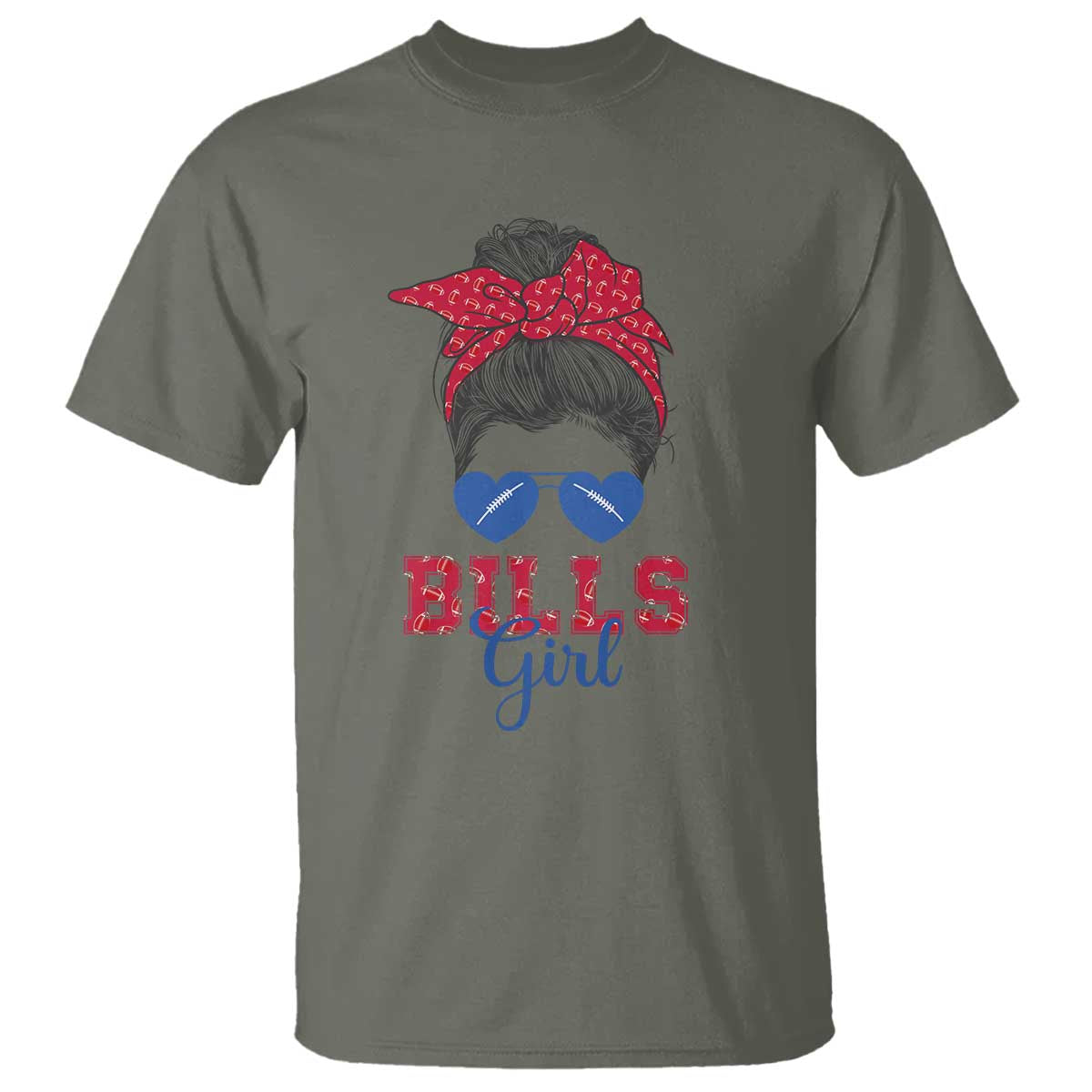 Bills Girl Messy Bun T Shirt Funny Sports Fan Team TS02 Military Green Print Your Wear