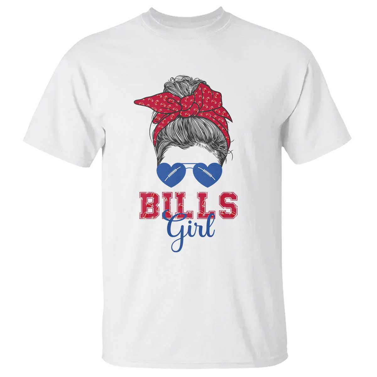 Bills Girl T Shirt Messy Bun Funny Sports Fan Team TS02 White Print Your Wear