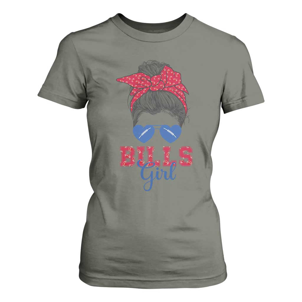 Bills Girl Messy Bun T Shirt For Women Funny Sports Fan Team TS02 Military Green Print Your Wear