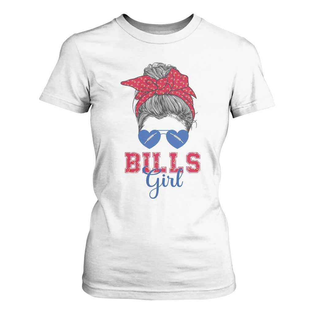 Bills Girl Messy Bun T Shirt For Women Funny Sports Fan Team TS02 White Print Your Wear