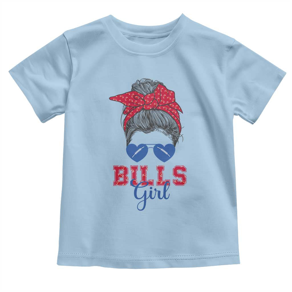 Bills Girl Messy Bun Toddler T Shirt Funny Sports Fan Team TS02 Light Blue Print Your Wear