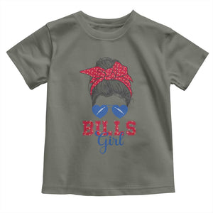 Bills Girl Messy Bun Toddler T Shirt Funny Sports Fan Team TS02 Military Green Print Your Wear