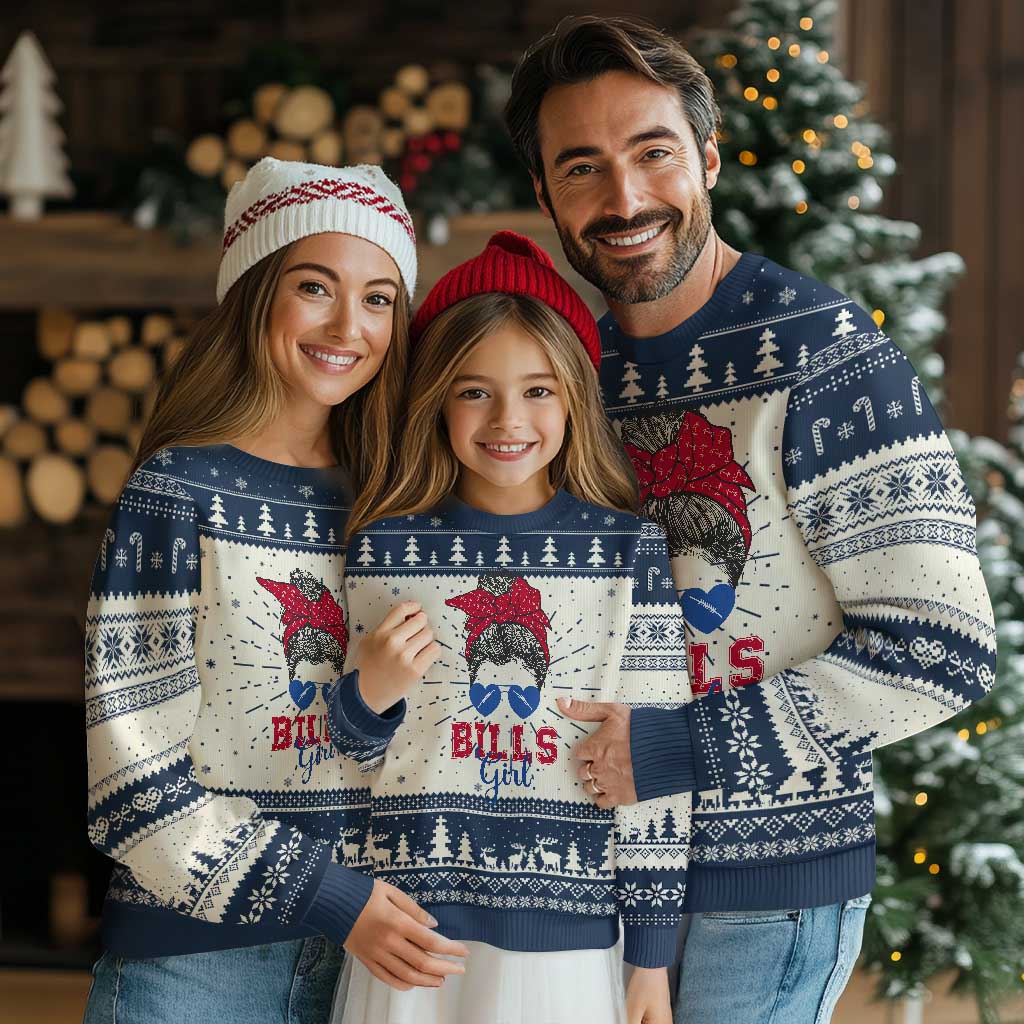 Bills Girl Knit Sweatshirt Messy Bun Funny Sports Fan Team TS02 Navy Print Your Wear