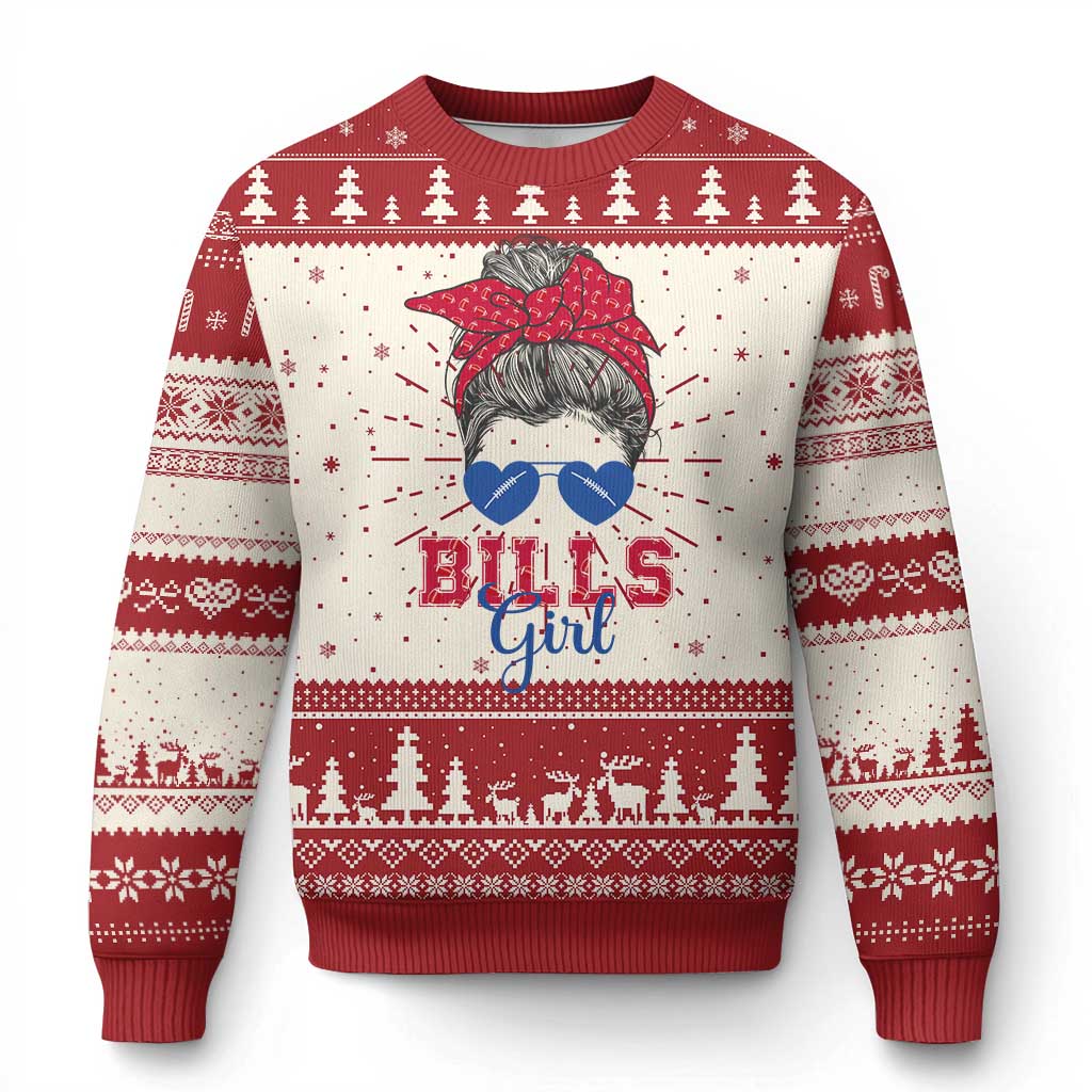 Bills Girl Knit Sweatshirt Messy Bun Funny Sports Fan Team TS02 Red Print Your Wear
