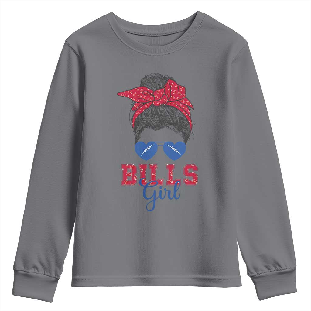 Bills Girl Messy Bun Youth Sweatshirt Funny Sports Fan Team TS02 Charcoal Print Your Wear