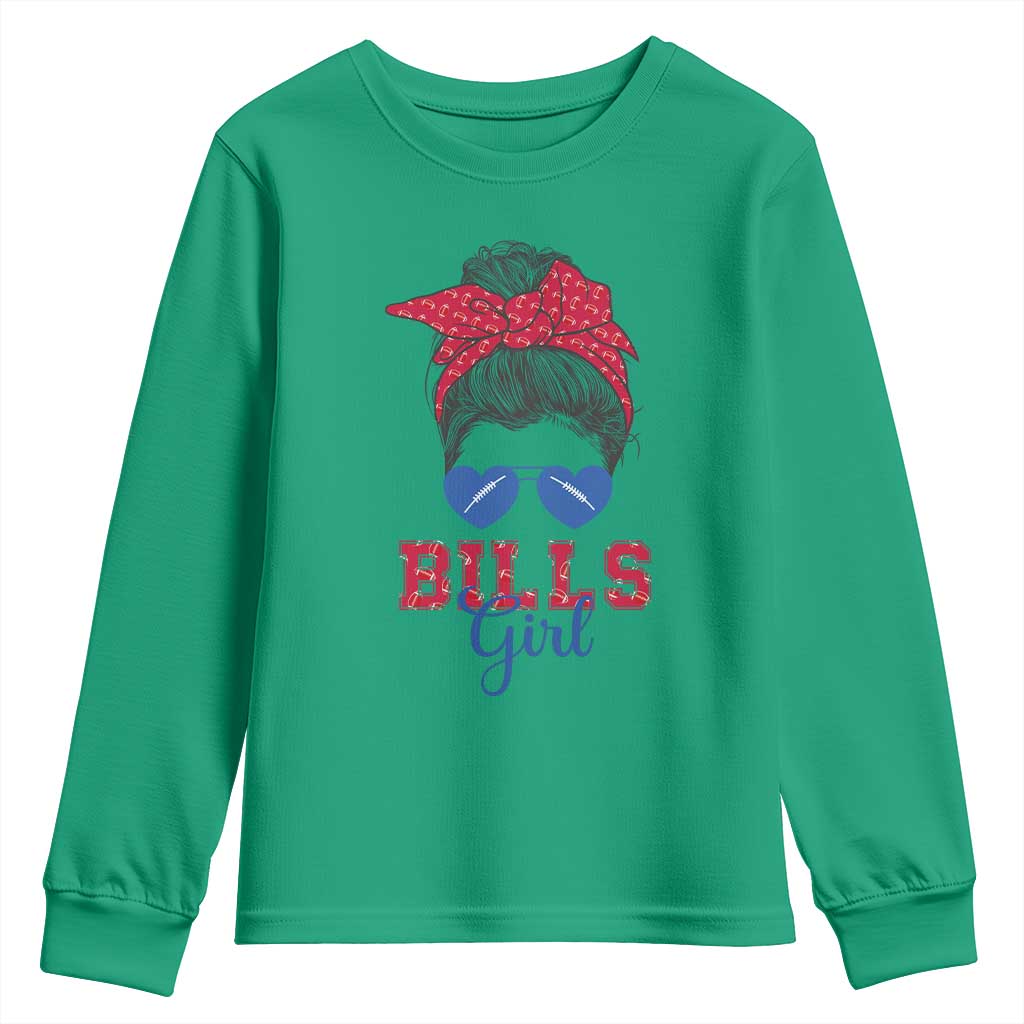Bills Girl Messy Bun Youth Sweatshirt Funny Sports Fan Team TS02 Irish Green Print Your Wear