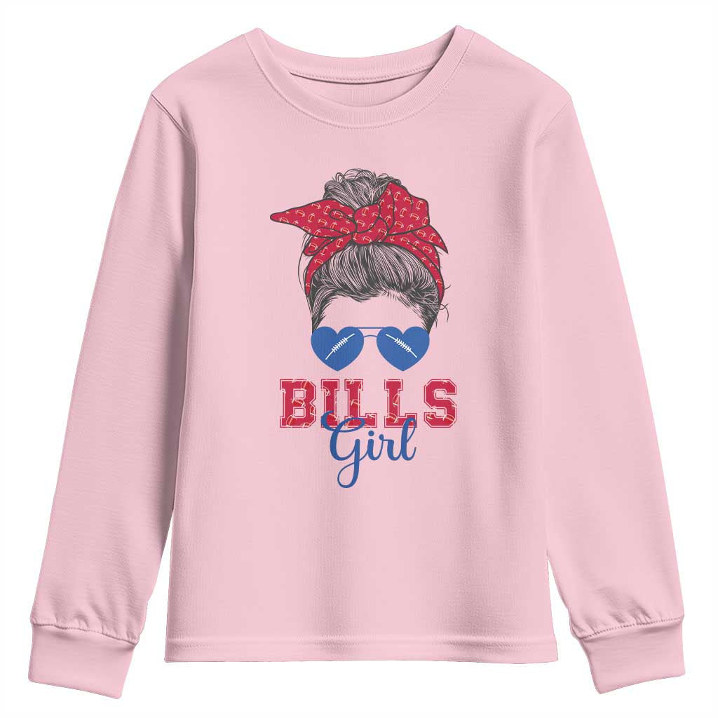 Bills Girl Messy Bun Youth Sweatshirt Funny Sports Fan Team TS02 Light Pink Print Your Wear