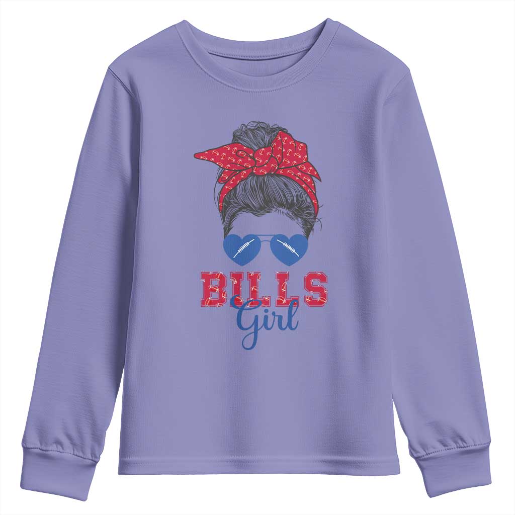 Bills Girl Messy Bun Youth Sweatshirt Funny Sports Fan Team TS02 Violet Print Your Wear