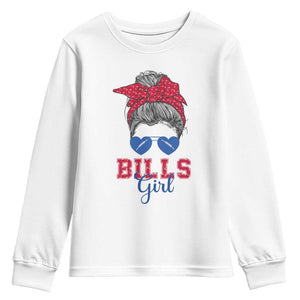 Bills Girl Messy Bun Youth Sweatshirt Funny Sports Fan Team TS02 White Print Your Wear