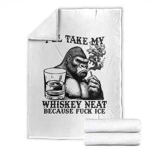 I'll Take My Whiskey Neat Because F Ice Throw Blanket Smoking and Drinking Bigfoot Subtle Political Resistance TS02 White Print Your Wear