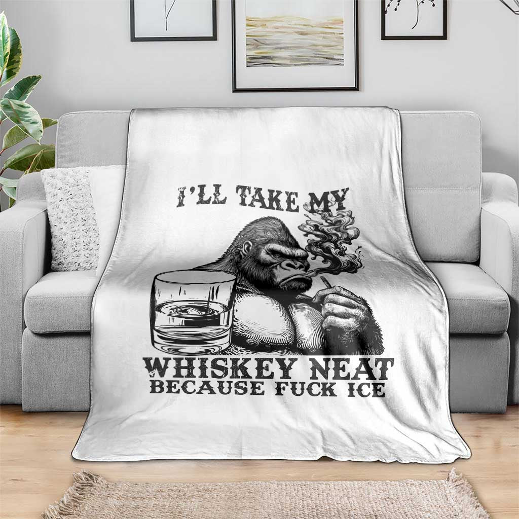 I'll Take My Whiskey Neat Because F Ice Throw Blanket Smoking and Drinking Bigfoot Subtle Political Resistance TS02 Print Your Wear