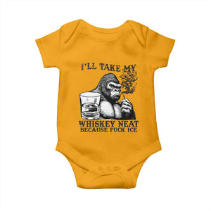 I'll Take My Whiskey Neat Because F Ice Baby Onesie Smoking and Drinking Bigfoot Subtle Political Resistance TS02 Gold Print Your Wear