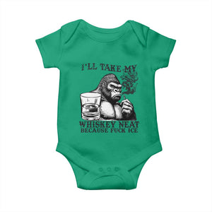 I'll Take My Whiskey Neat Because F Ice Baby Onesie Smoking and Drinking Bigfoot Subtle Political Resistance TS02 Irish Green Print Your Wear
