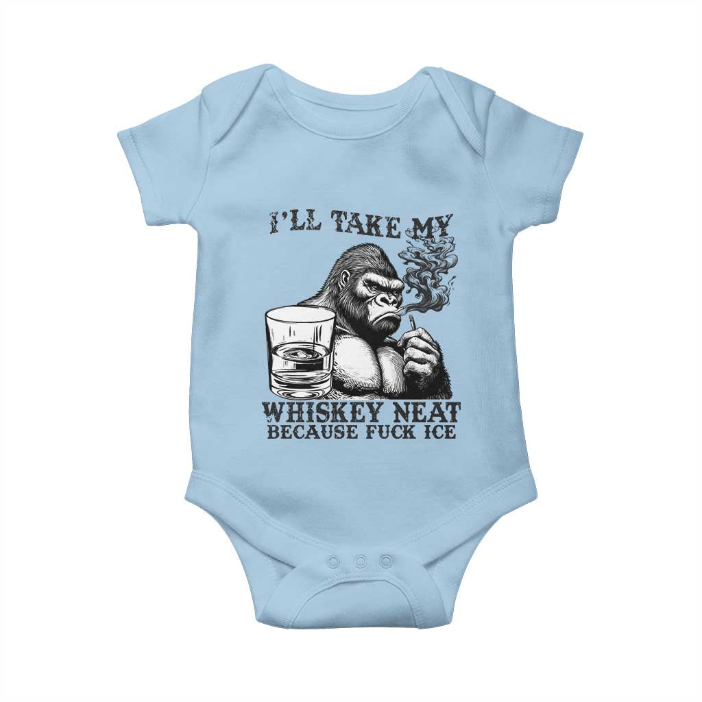 I'll Take My Whiskey Neat Because F Ice Baby Onesie Smoking and Drinking Bigfoot Subtle Political Resistance TS02 Light Blue Print Your Wear