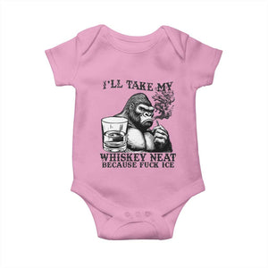 I'll Take My Whiskey Neat Because F Ice Baby Onesie Smoking and Drinking Bigfoot Subtle Political Resistance TS02 Light Pink Print Your Wear