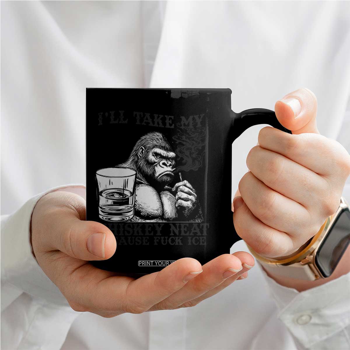 I'll Take My Whiskey Neat Because F Ice Coffee Mug Smoking and Drinking Bigfoot Subtle Political Resistance TS02 Print Your Wear