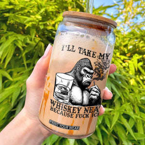 I'll Take My Whiskey Neat Because F Ice Glass Can Smoking and Drinking Bigfoot Subtle Political Resistance TS02 White Print Your Wear