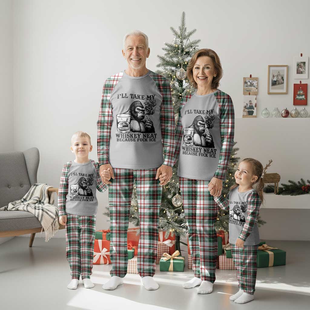 I'll Take My Whiskey Neat Because F Ice Plaid Pajama Set Smoking and Drinking Bigfoot Subtle Political Resistance TS02 Christmas Plaid Print Your Wear