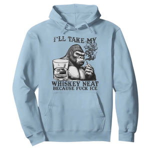 I'll Take My Whiskey Neat Because F Ice Hoodie Smoking and Drinking Bigfoot Subtle Political Resistance TS02 Light Blue Print Your Wear