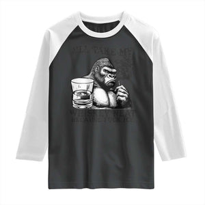 I'll Take My Whiskey Neat Because F Ice Raglan Shirt Smoking and Drinking Bigfoot Subtle Political Resistance TS02 Black White Print Your Wear