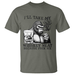 I'll Take My Whiskey Neat Because F Ice T Shirt Smoking and Drinking Bigfoot Subtle Political Resistance TS02 Military Green Print Your Wear