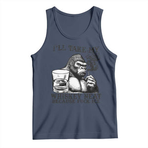 I'll Take My Whiskey Neat Because F Ice Tank Top Smoking and Drinking Bigfoot Subtle Political Resistance TS02 Navy Print Your Wear