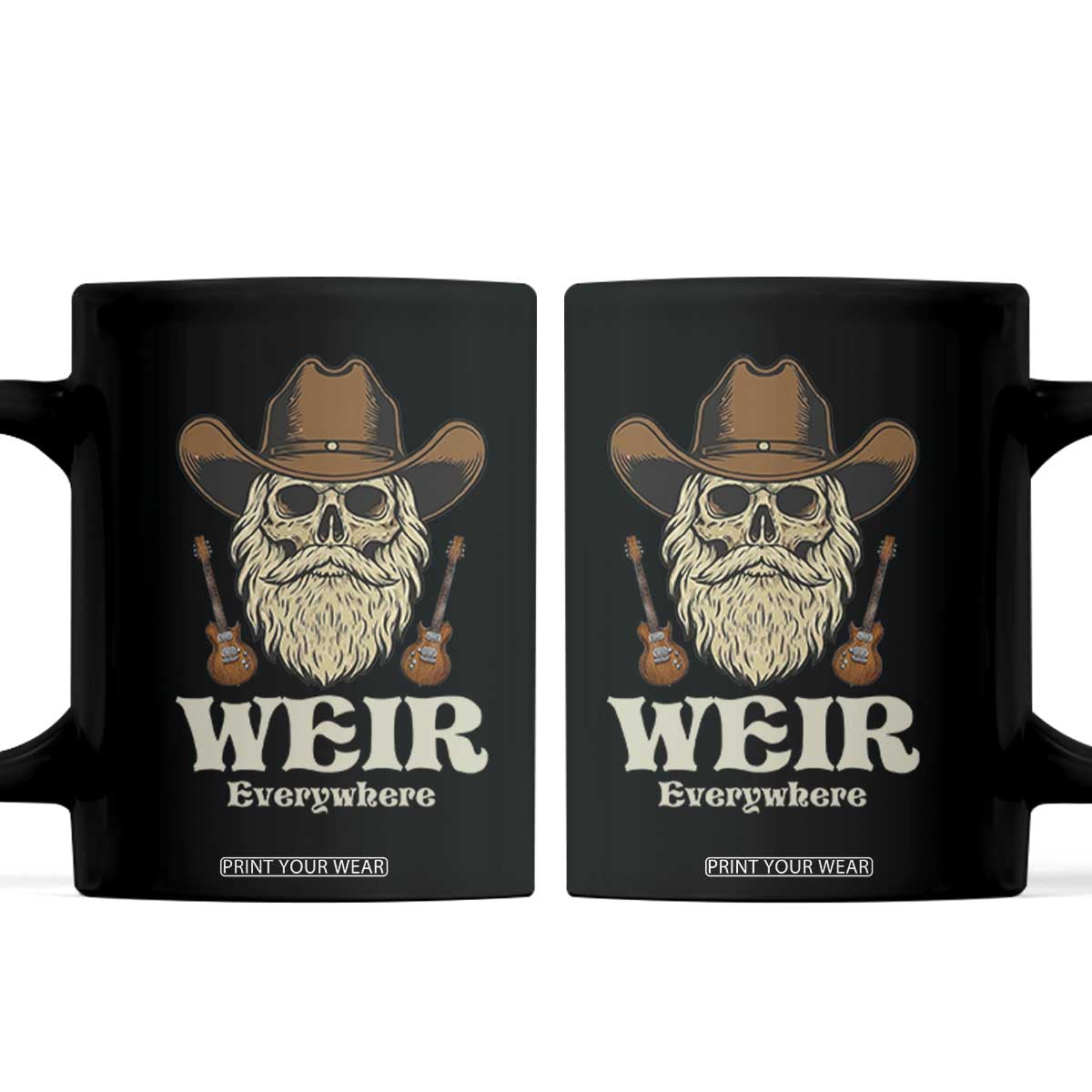 Weir Everywhere Western Skull Guitarist Coffee Mug Legendary Musician Memorial Retro Tribute for Fans TS02 Black Print Your Wear