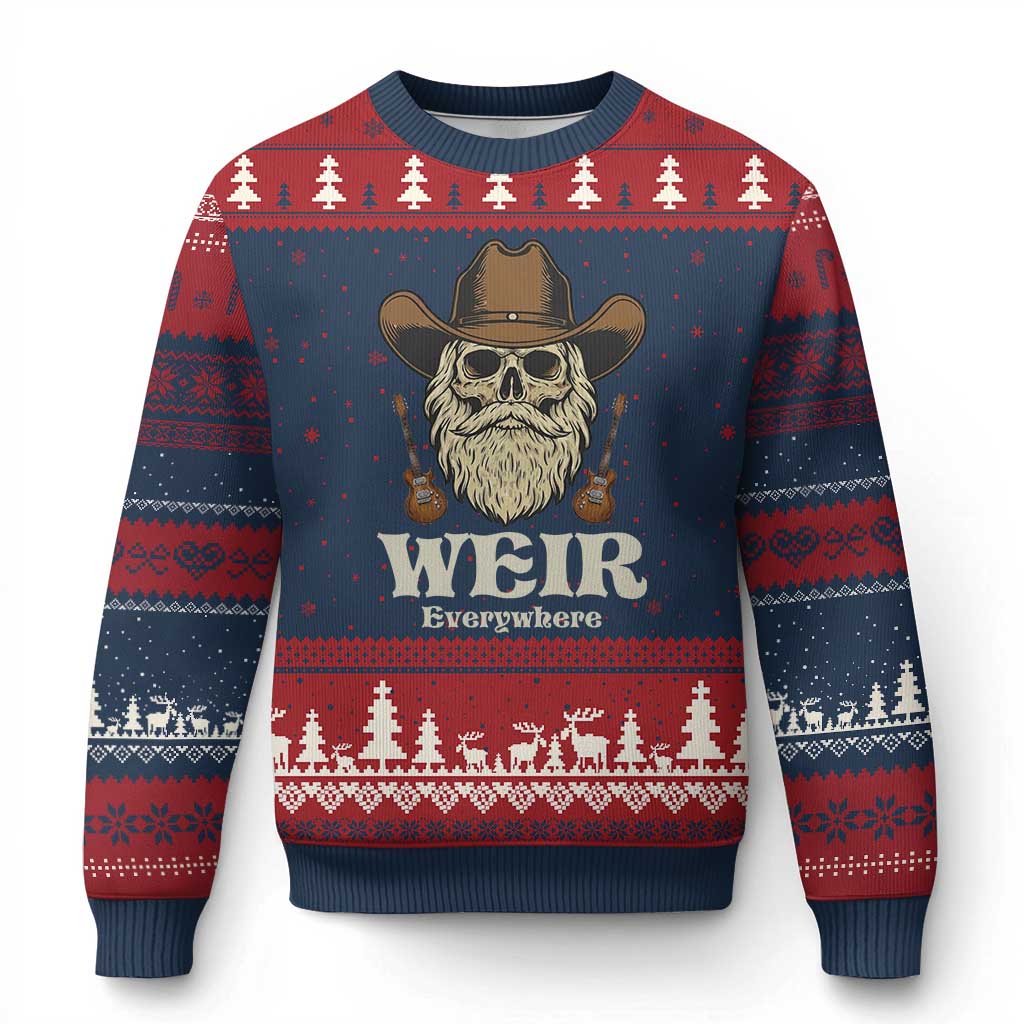 Weir Everywhere Western Skull Guitarist Ugly Christmas Sweater Legendary Musician Memorial Retro Tribute for Fans TS02 Navy Red Print Your Wear